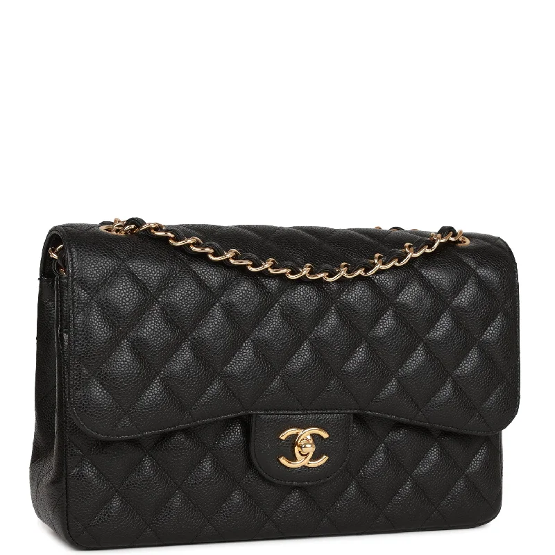 Chanel Jumbo Classic Double Flap Bag Black Caviar Gold Hardware