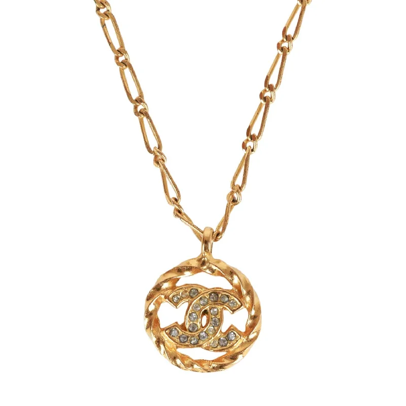 Chanel Vintage Gold Plated Crystal CC Charm Necklace