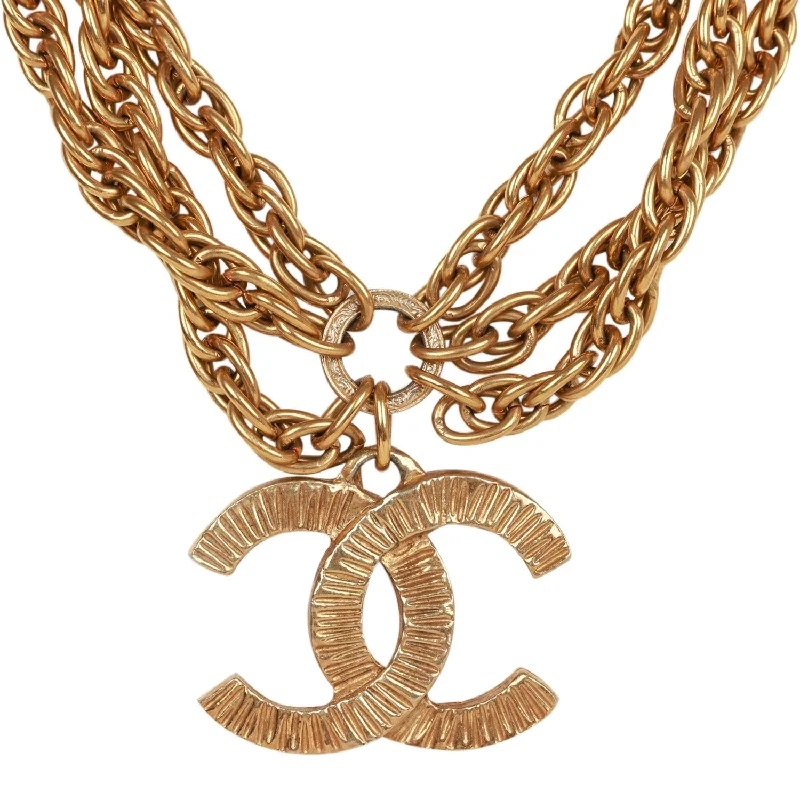 Chanel Vintage Gold Plated Triple Chain CC Necklace