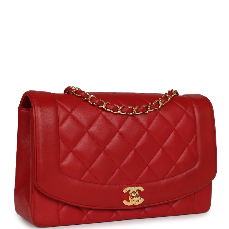 Vintage Chanel Small Diana Flap Bag Red Lambskin Gold Hardware