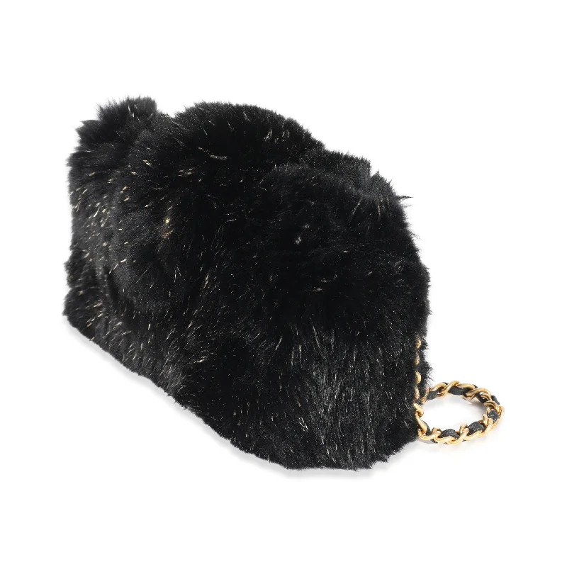 Chanel CC Black Fur Chain Clutch