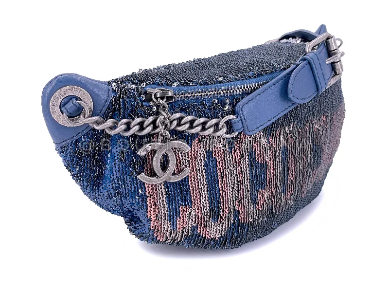 Chanel 17C Blue Pink Sequin Coco Cuba Fanny Pack Belt Bum Bag