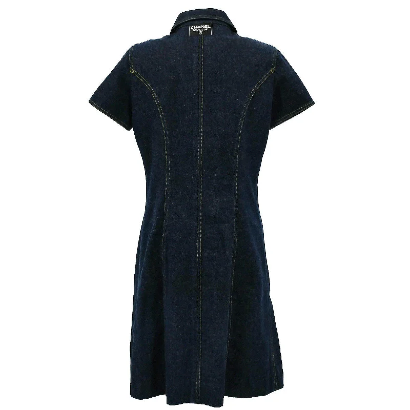 Chanel 1990s logo-buttons denim dress #38