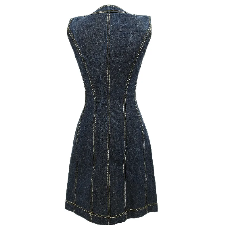 Chanel 1997 logo-buttons denim sleeveless dress #36