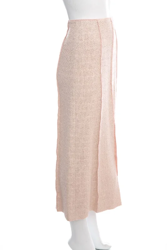 Chanel 1999 Pink Woven Linen Maxi Skirt SZ 36