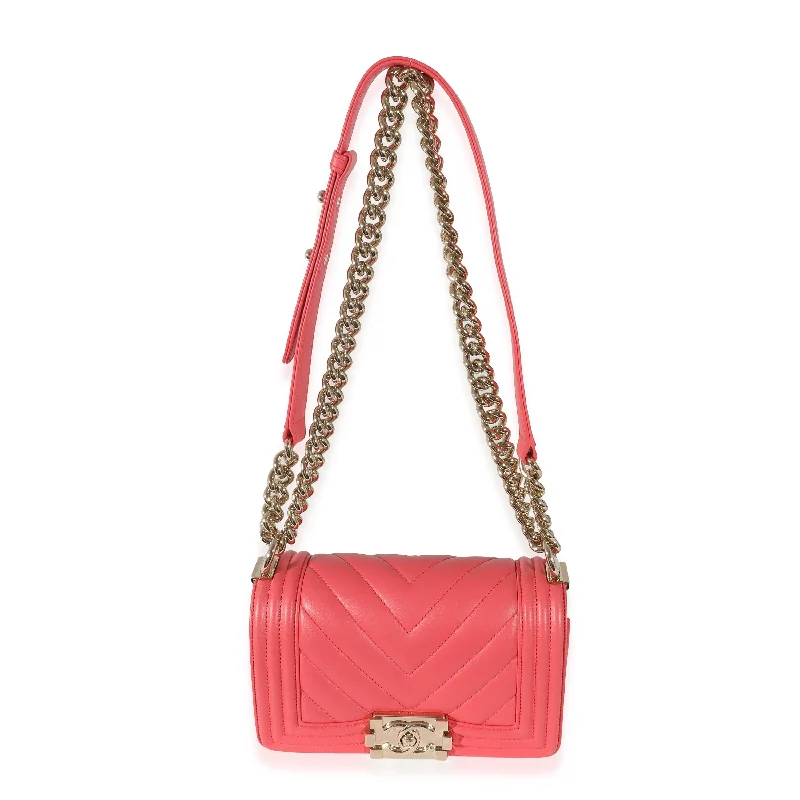 CHANEL 19P Red Chevron Quilted Small Boy Bag