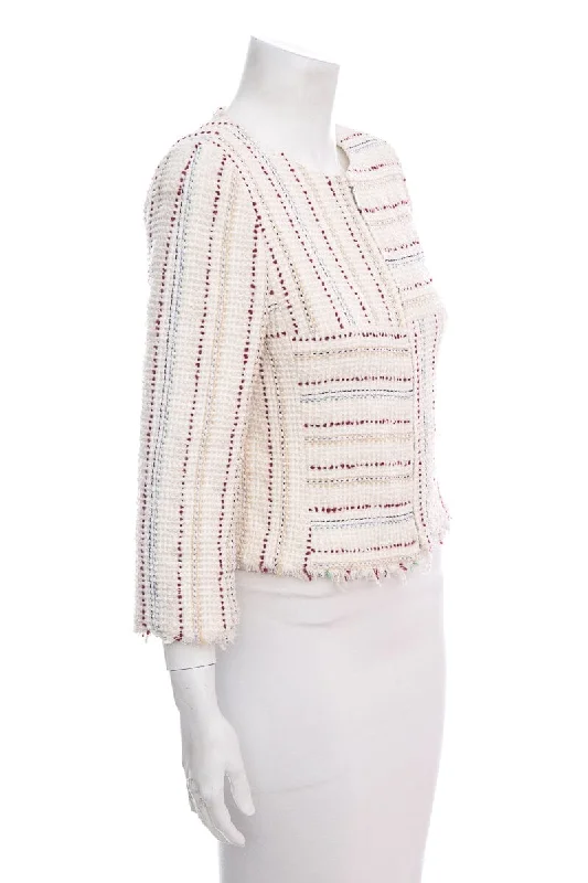 Chanel 2000 Cream & Red Tweed Zip Up Jacket SZ 38