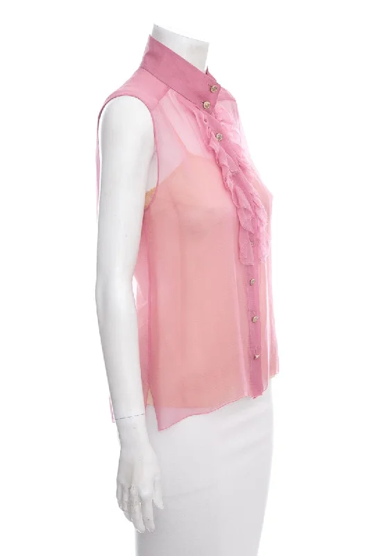 Chanel 2006 Pink Silk Ruffle Tank SZ 38