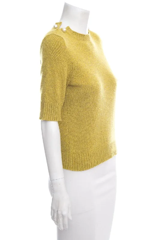 Chanel 2007 Chartreuse Short Sleeve Sweater SZ 36