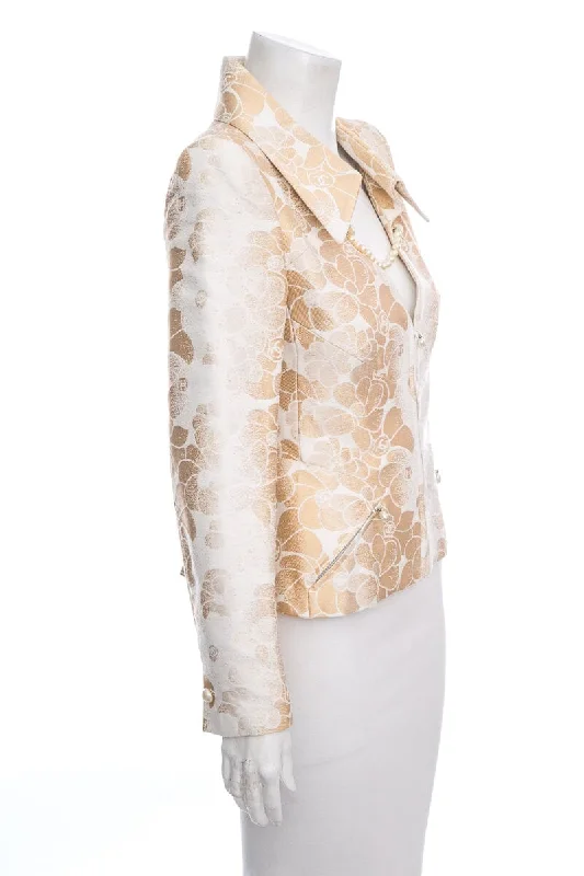 Chanel 2017 Cream & Gold Floral Print Jacket SZ 38