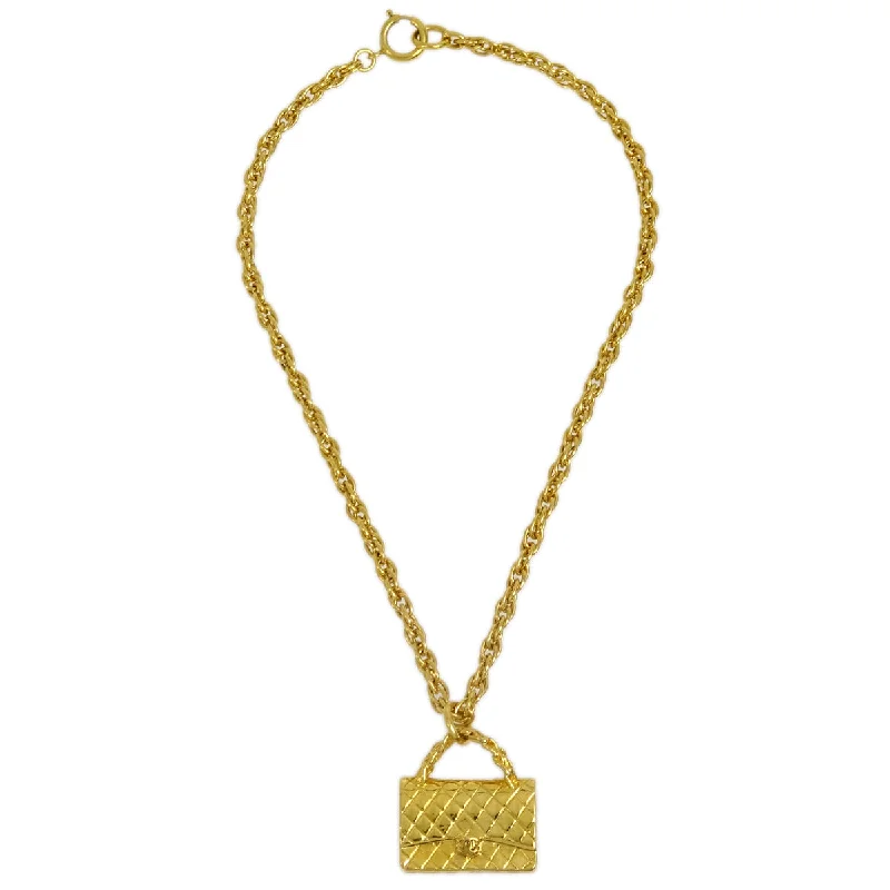 Chanel Bag Chain Pendant Necklace Gold 95P