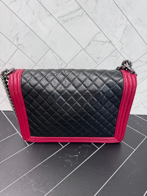 Chanel Large Lambskin Leather Black & Red Boy Bag