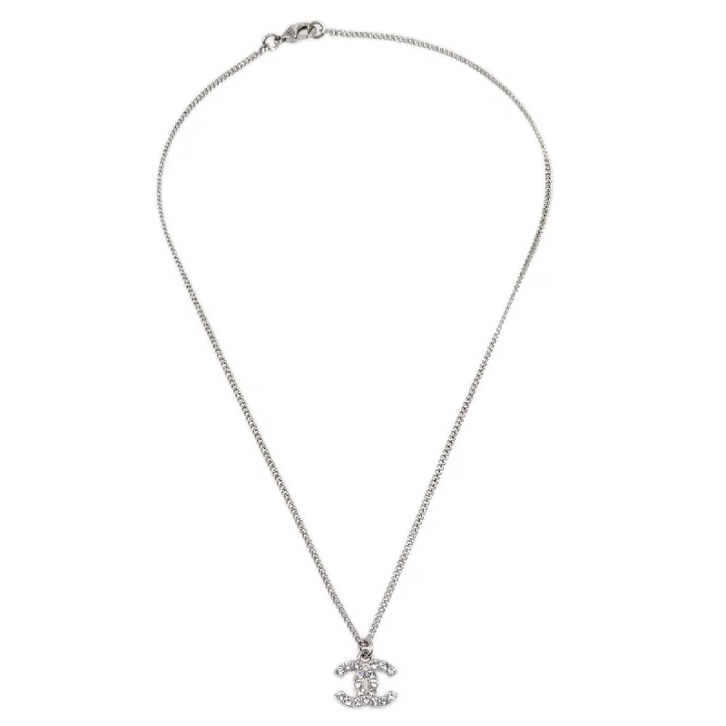 Chanel CC Chain Necklace Pendant Rhinestone Silver F12V