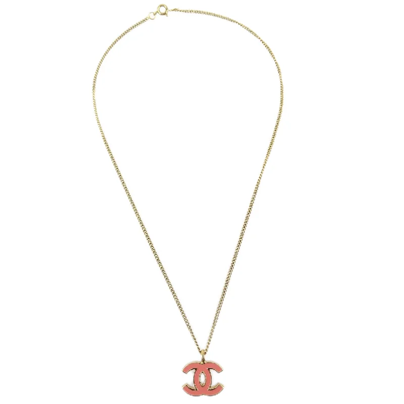 Chanel CC Chain Pendant Necklace Gold Pink 01A