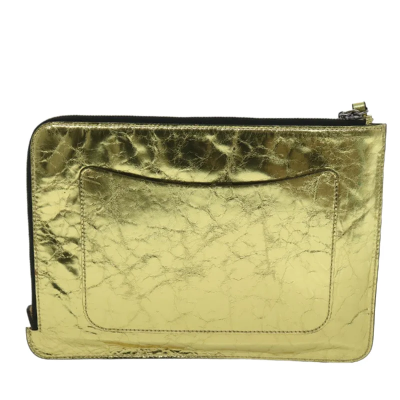 CHANEL Clutch Bag Metallic Leather Gold A82164 CC  38172