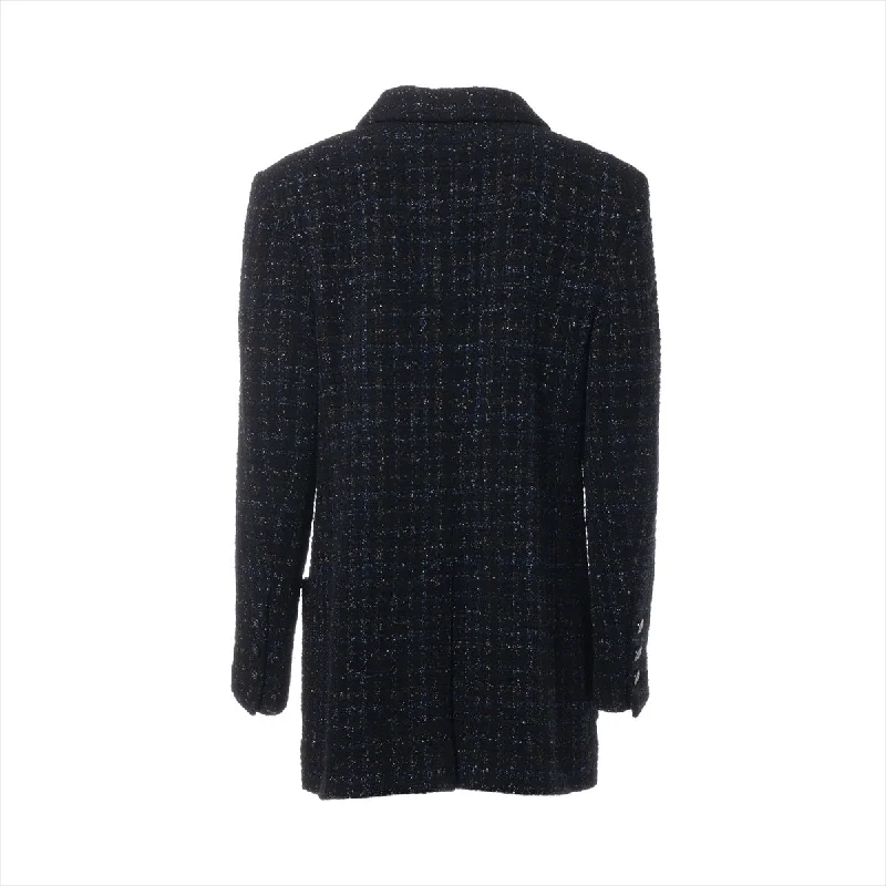 Chanel Coconut Button Cotton X Wool Jacket 40  Blue X Black P71761V62952 TWIDE