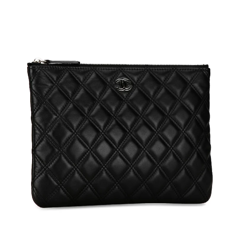 CHANEL Lambskin Double Stitch Cosmetic Case Clutch Bag