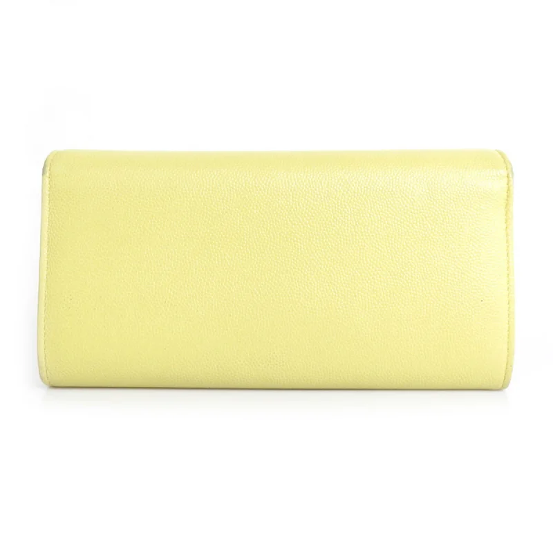 CHANEL Long Wallet Coco Mark Caviar Skin Leather Light Yellow Women's r9578a