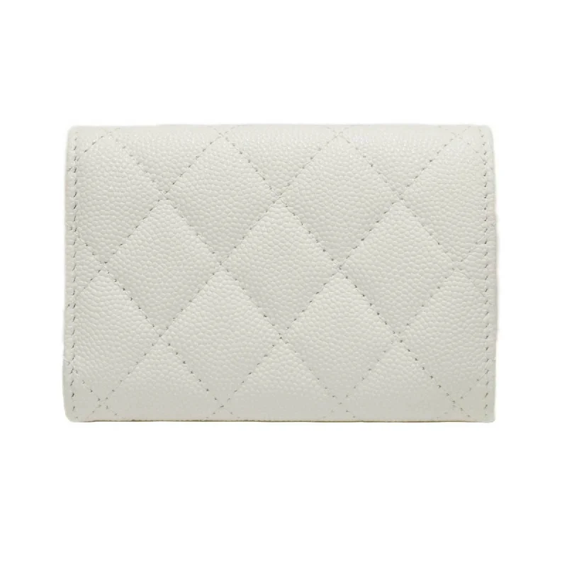 CHANEL Matelasse Classic Small Flap AP0230 Fold Wallet White Caviar Skin Men Women