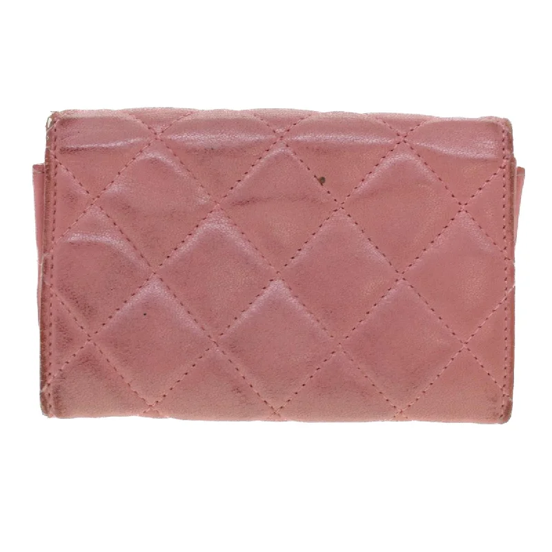 CHANEL Matelasse Coin Purse Lamb Skin Pink CC  bs5967