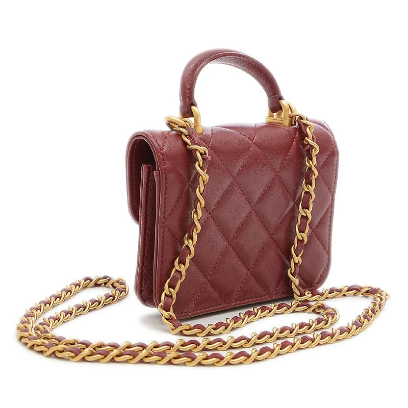 Chanel Matelasse Flap Coin Purse Chain Pouch Lambskin Bordeaux AP2200