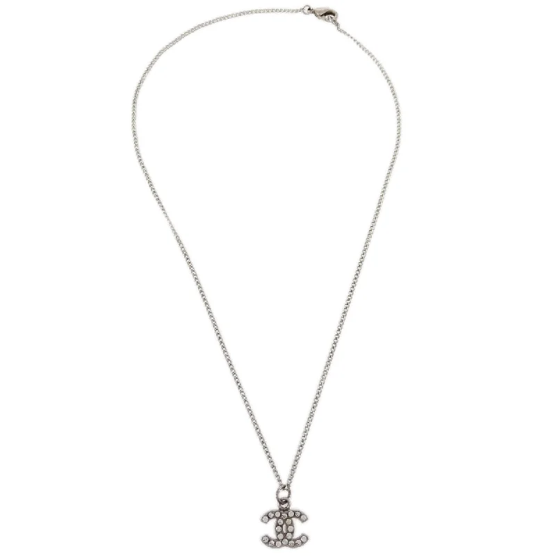 Chanel Silver Necklace Pendant Rhinestone 07V