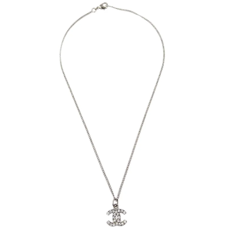 Chanel Silver Necklace Pendant Rhinestone B10V