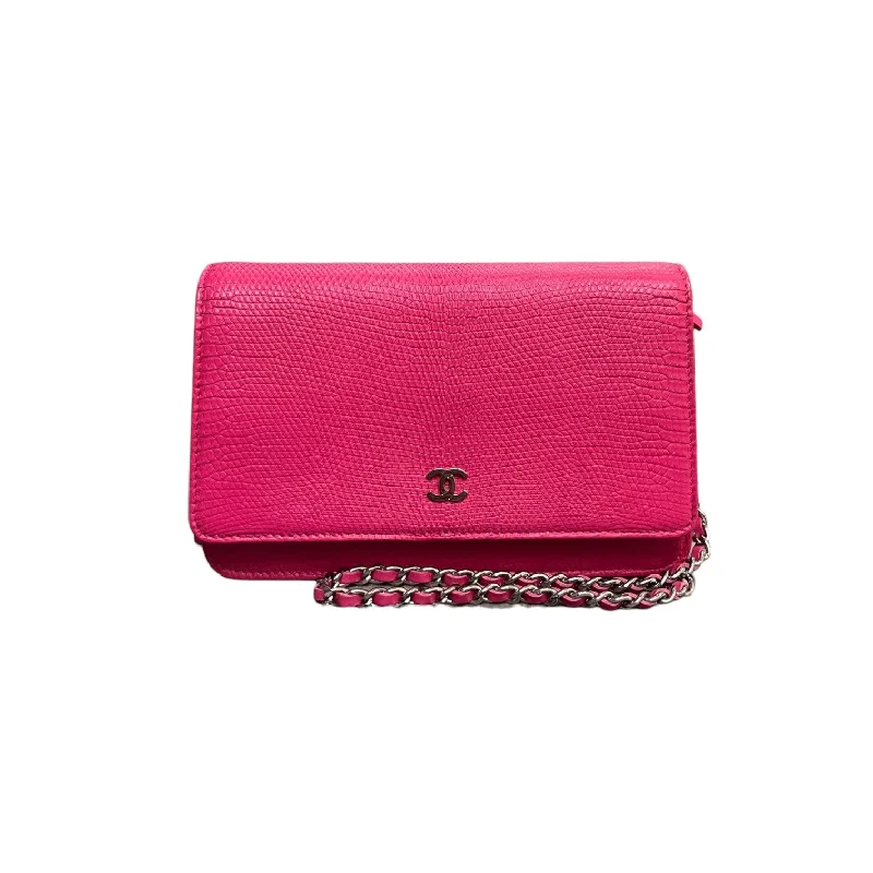 Wallet on Chain WOC Lizard Leather Hot Pink SHW