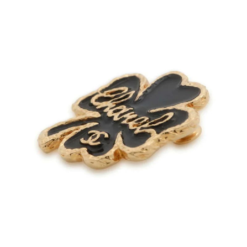 CHANEL Brooch Clover Black/Gold ABC961 Metal