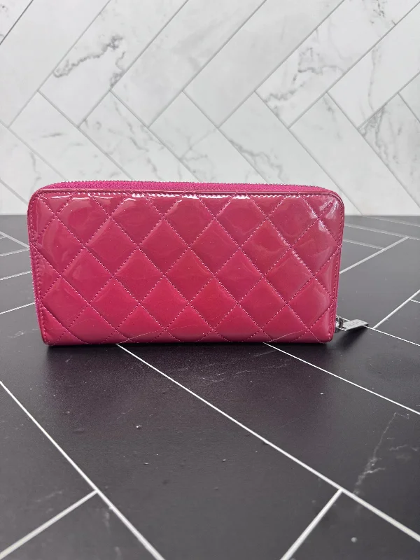 Chanel Pink Patent Leather Quilted Zippy Wallet