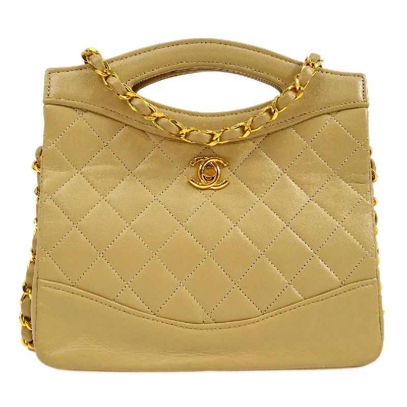 CHANEL 1989-1991 Beige Lambskin handbag mini 63966