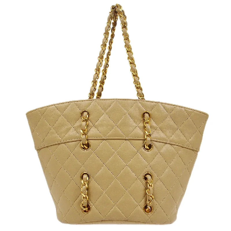 CHANEL 1989-1991 Handbag Beige Lambskin 91979