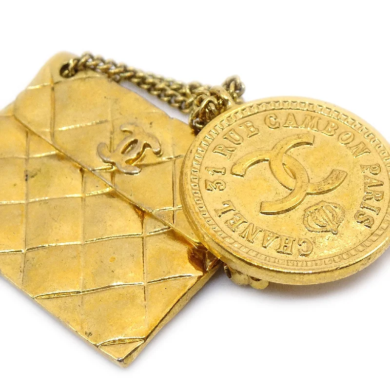 CHANEL 1993 Quilted Bag Brooch Pin Gold 28 AK38339b