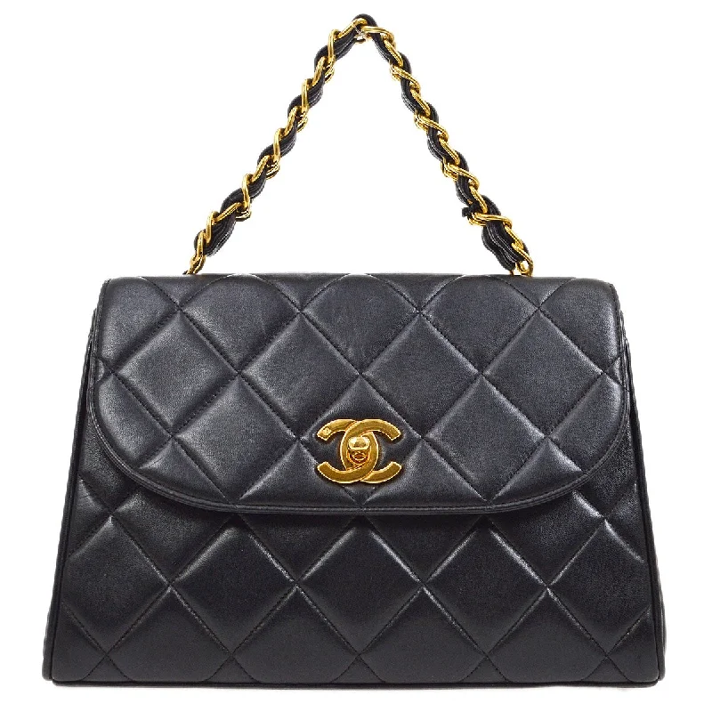 CHANEL 1994-1996 Chain Hand Bag Black Lambskin 20418