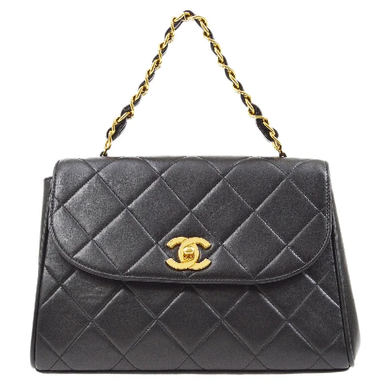 CHANEL Chain Hand Bag Black Lambskin 43277