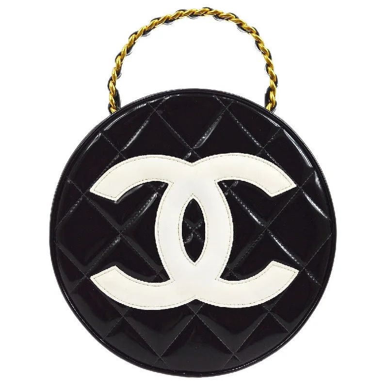 CHANEL Chain Vanity Round Hand Bag Black 72826