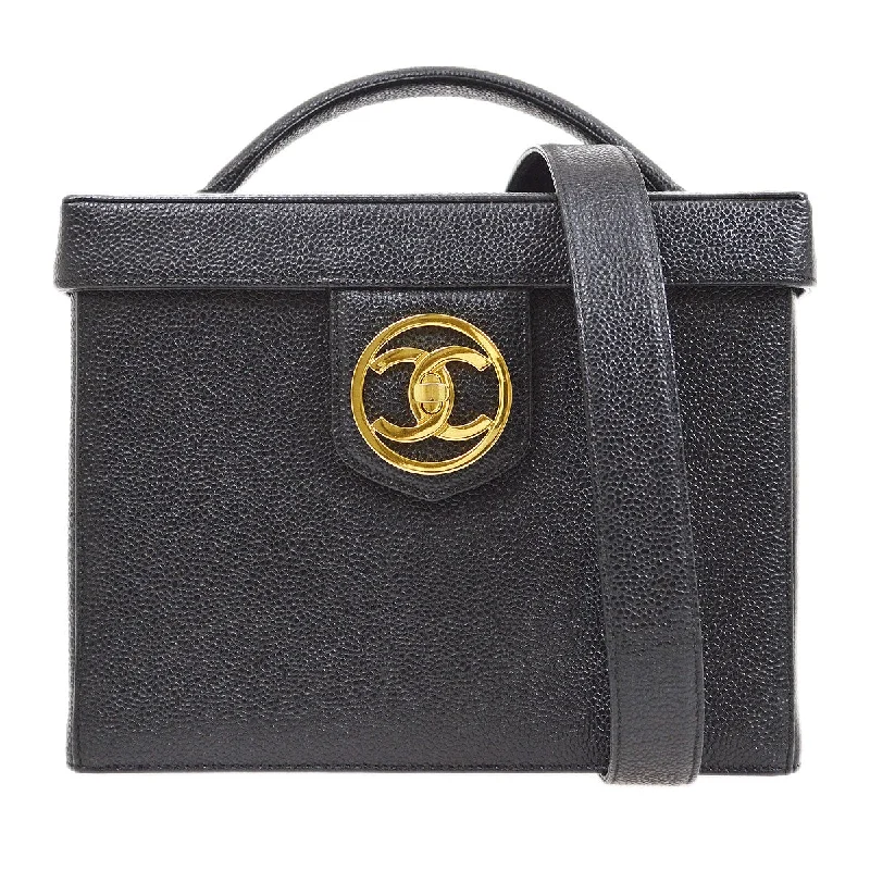 CHANEL 1994-1996 Circled CC Vanity Handbag Black Caviar 01531