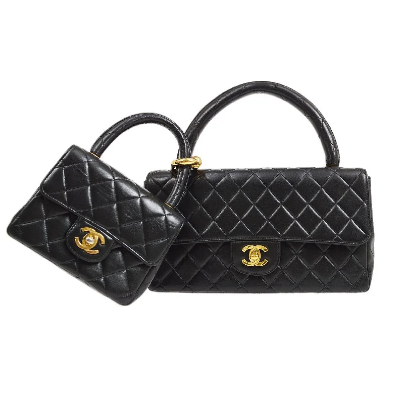 CHANEL 1994-1996 Classic Single Flap Handbags Set Black Lambskin 41841