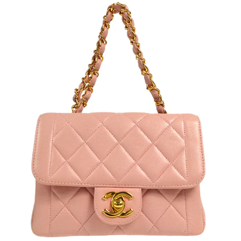 CHANEL Border Flap Handbag Mini Pink Lambskin 55257