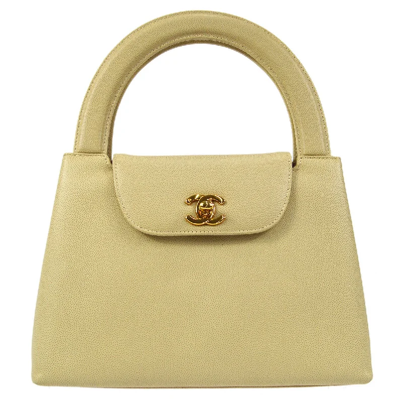 CHANEL 1998 Handbag Ivory Caviar 48716