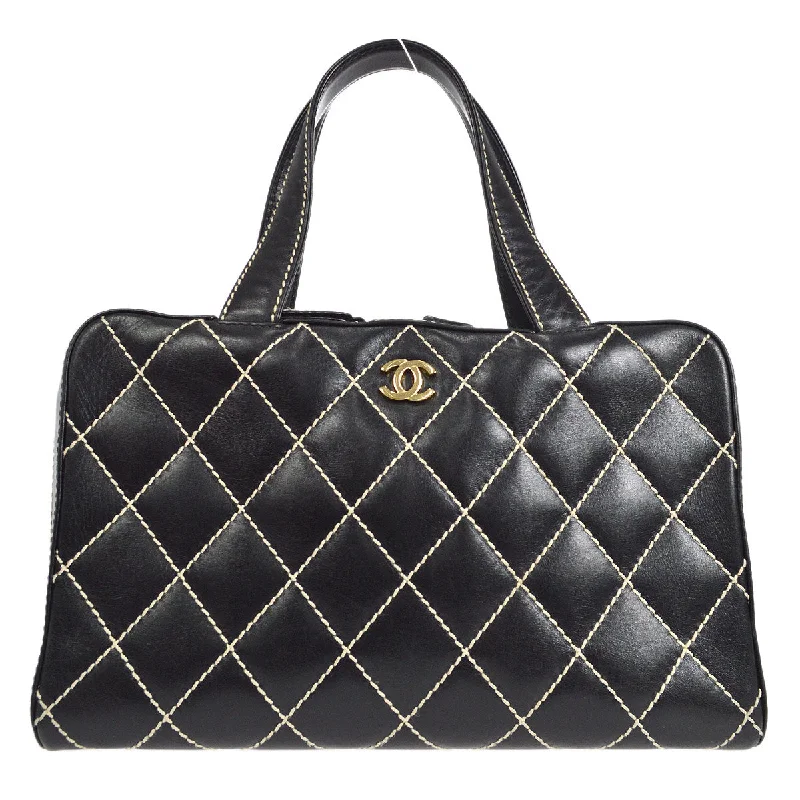 CHANEL 2001-2003 Wild Stitch Handbag Black Calfskin AK38130c