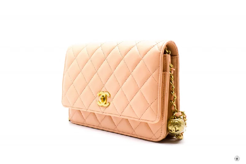 Chanel AP1450B02916 Pearl Crush Wallet ON Chain Woc  Apricot   NG119 Lambskin Shoulder Bags Gbhw