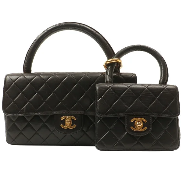 Chanel Around 1992 Made Classic Flap Handbag With Micro Bag Black