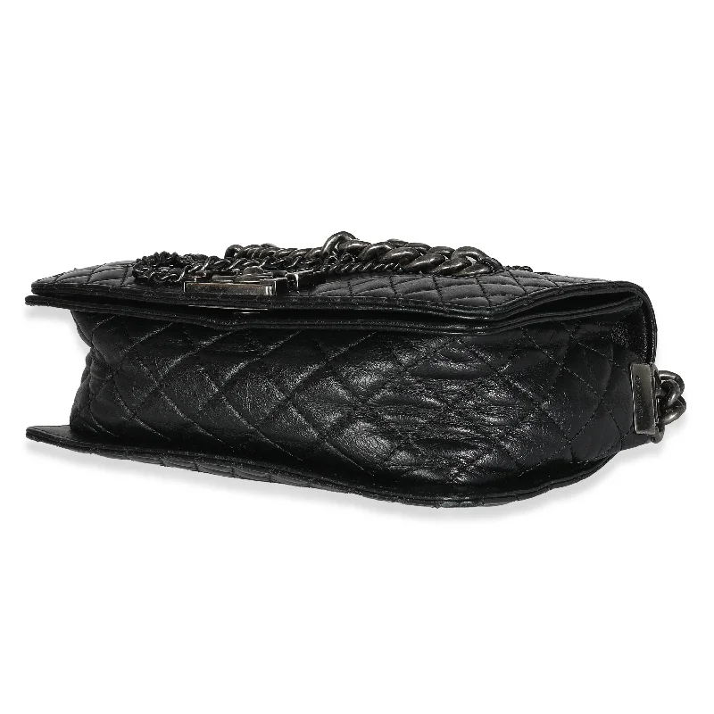 CHANEL Black Lambskin Medium Enchained Boy Bag