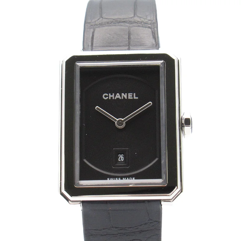 CHANEL boy friend Wrist Watch H4884 Quartz Black Stainless Steel Leather belt leather H4884