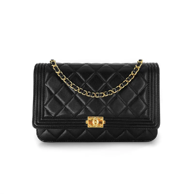 Boy Wallet on Chain in Black Quilted Lambskin