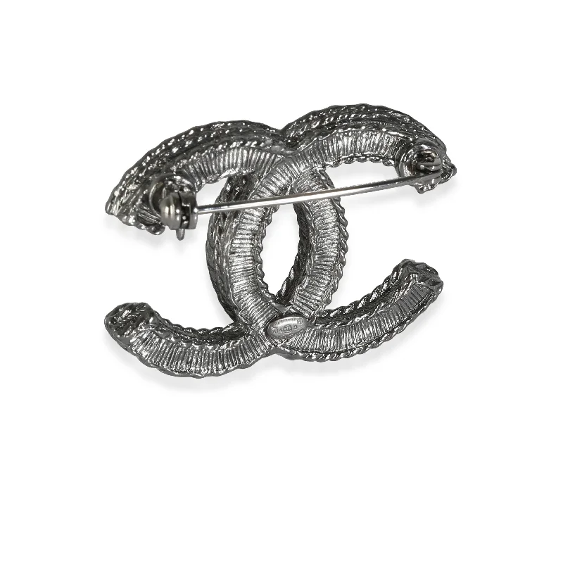 CHANEL CC Brooch with Black Beads, A 14 B in Ruthenium