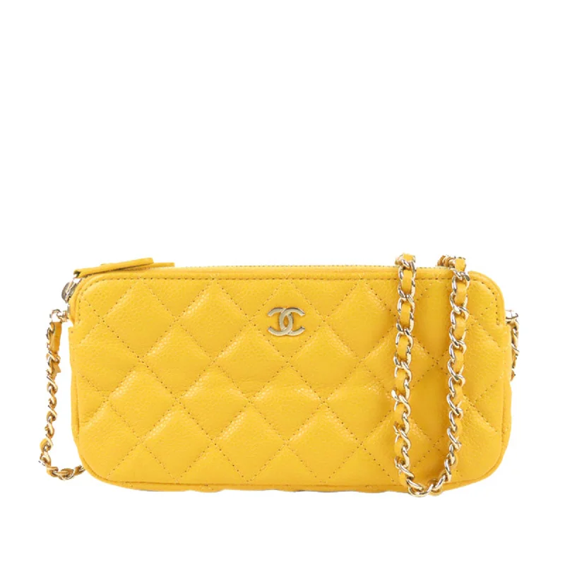 CC Caviar Leather Wallet on Chain Yellow