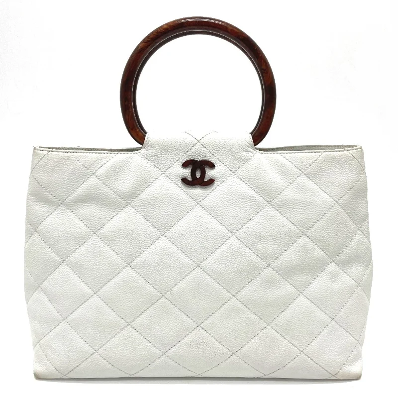 Chanel CCCC Mark Round handle wood style Hand Bag White x Brown