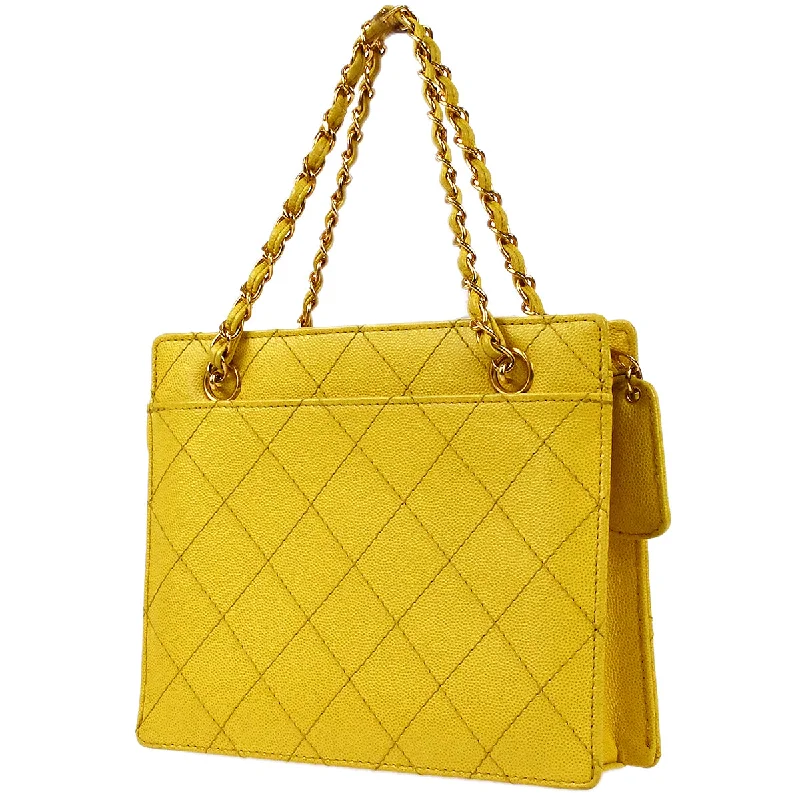 CHANEL Chain Tote Handbag Yellow Caviar 97762